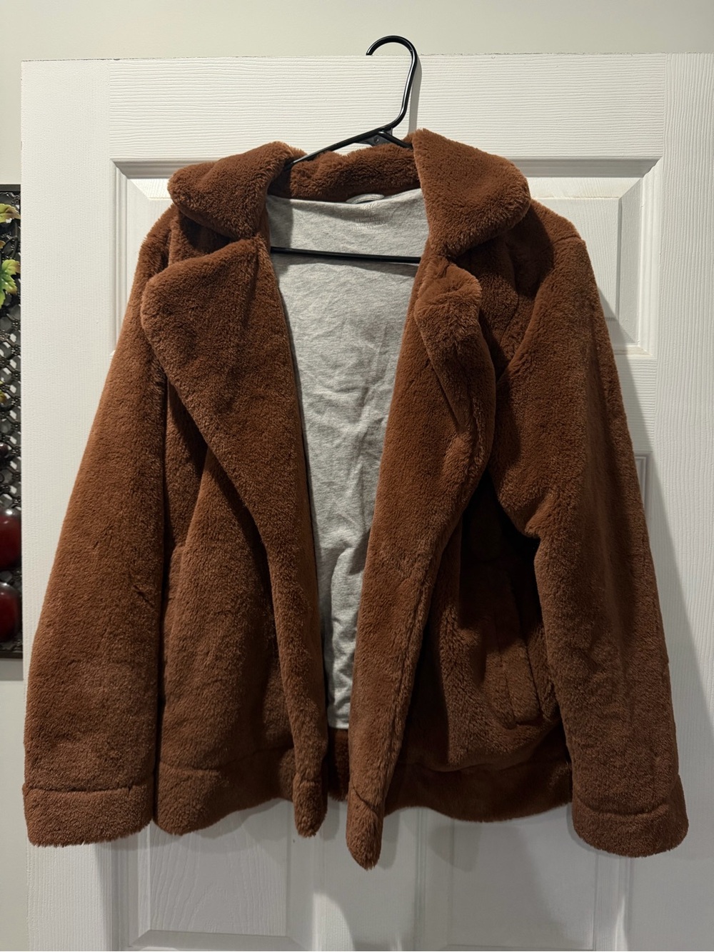 Aerie Brown Teddy Soft Cozy Faux Fur Jacket Open Front Women's Size Small